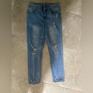 GOGO Women's Distressed Blue Jeans